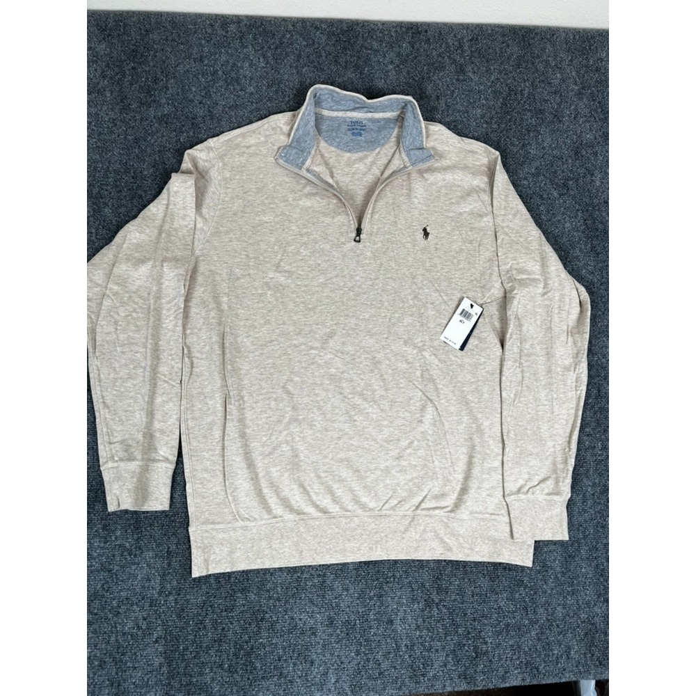 Polo Ralph Lauren Sweatshirt Mens Large Grey 1/4 Zip  Long Sleeve Size XLT